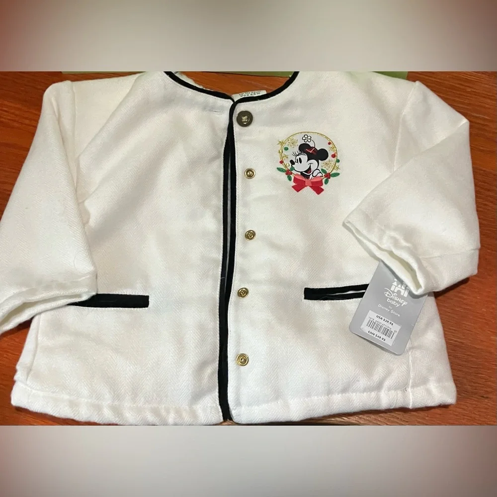 NWT Disney Store Baby White Cardigan w/Minnie Mouse Size 18-24 months faux fur